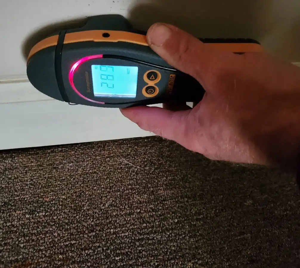 Moisture detection at baseboard during Burst Pipe Cleanup in Severn